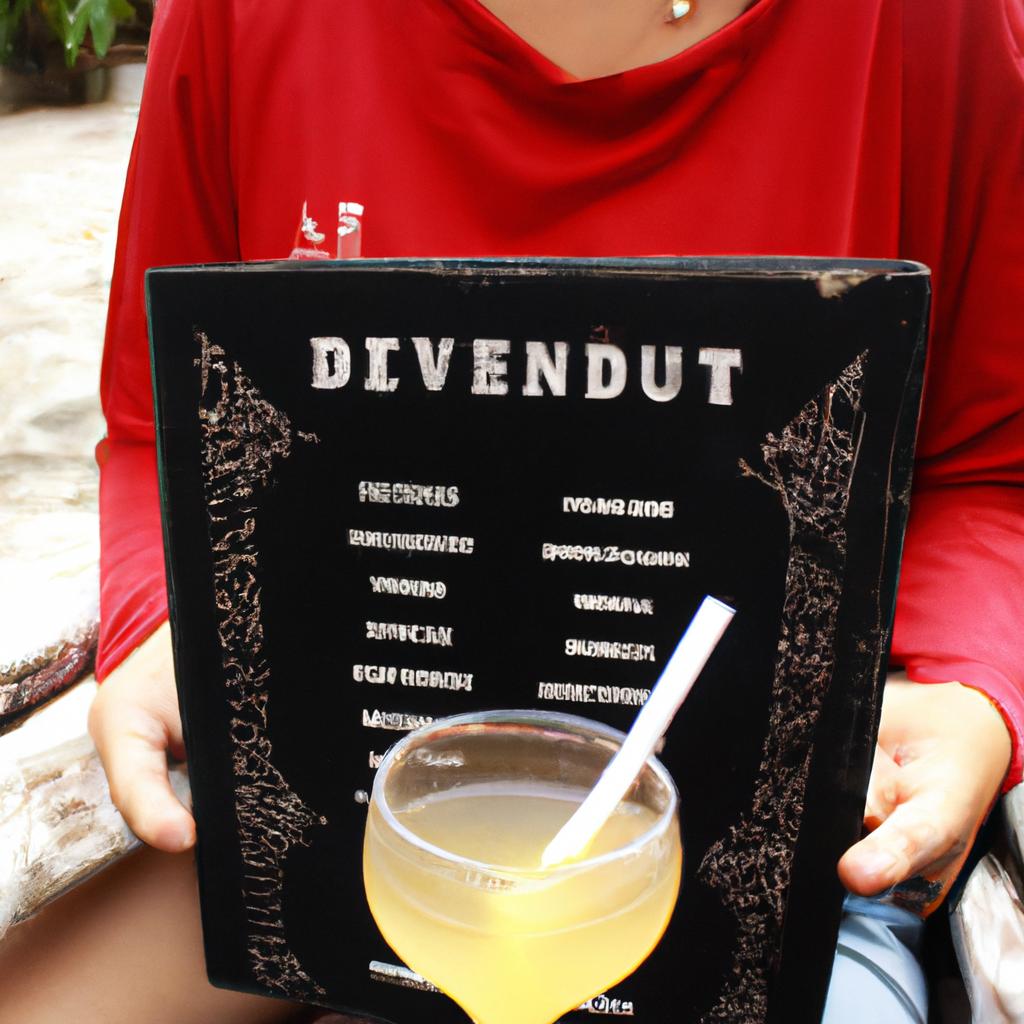 Person holding a drink menu