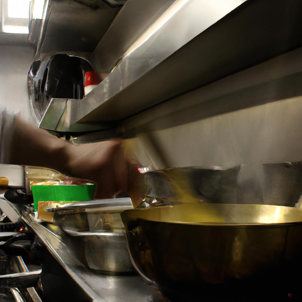 Person cooking in commercial kitchen