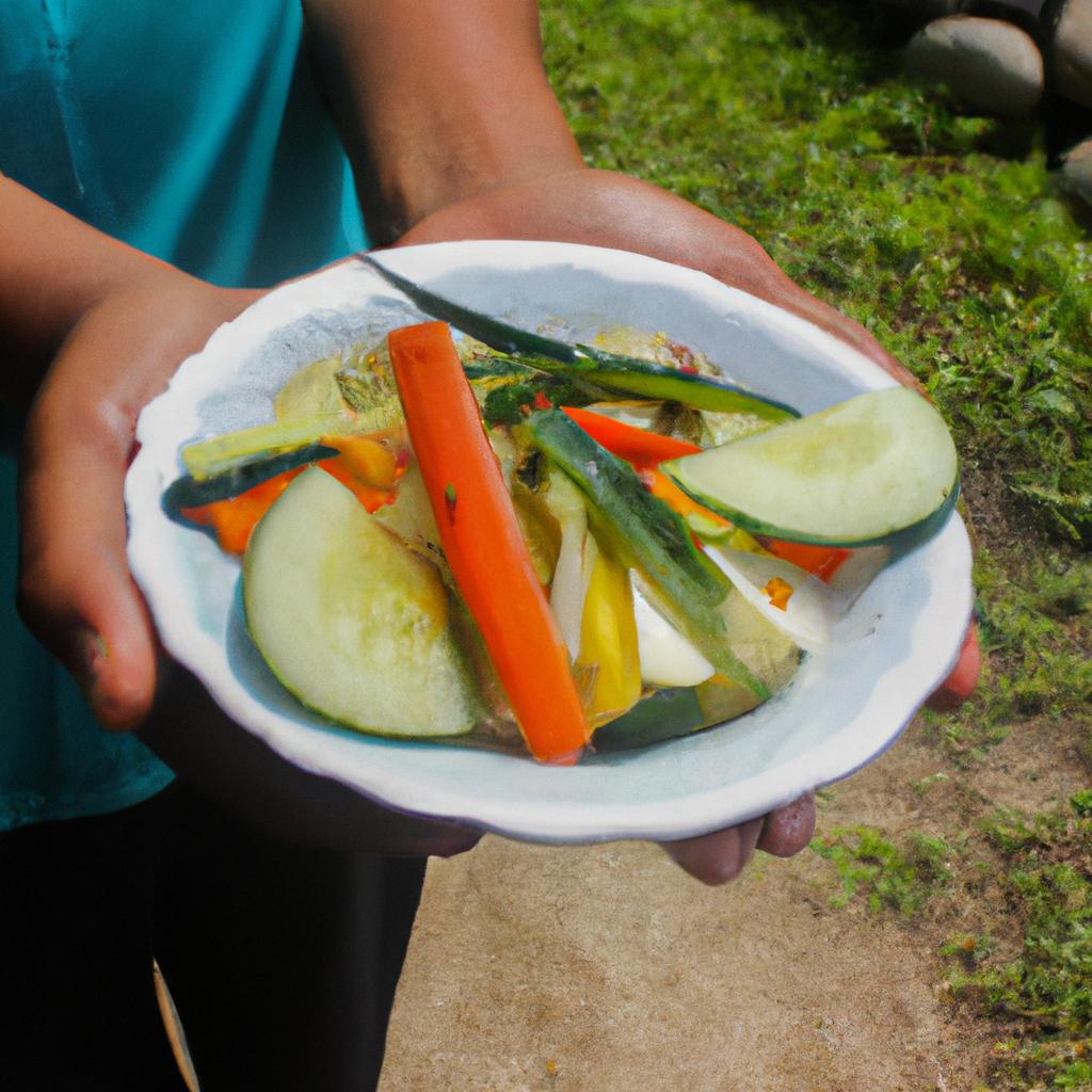 Person holding a vegetable dish